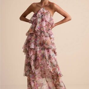 Floral Halter Neck Tiered Dress